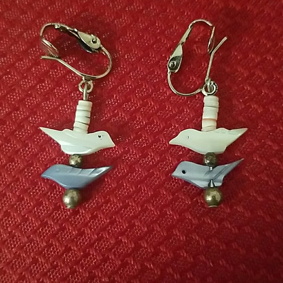 Jewelry - $6 Sale Carved Shell Fetish Clip Earrings Vintage